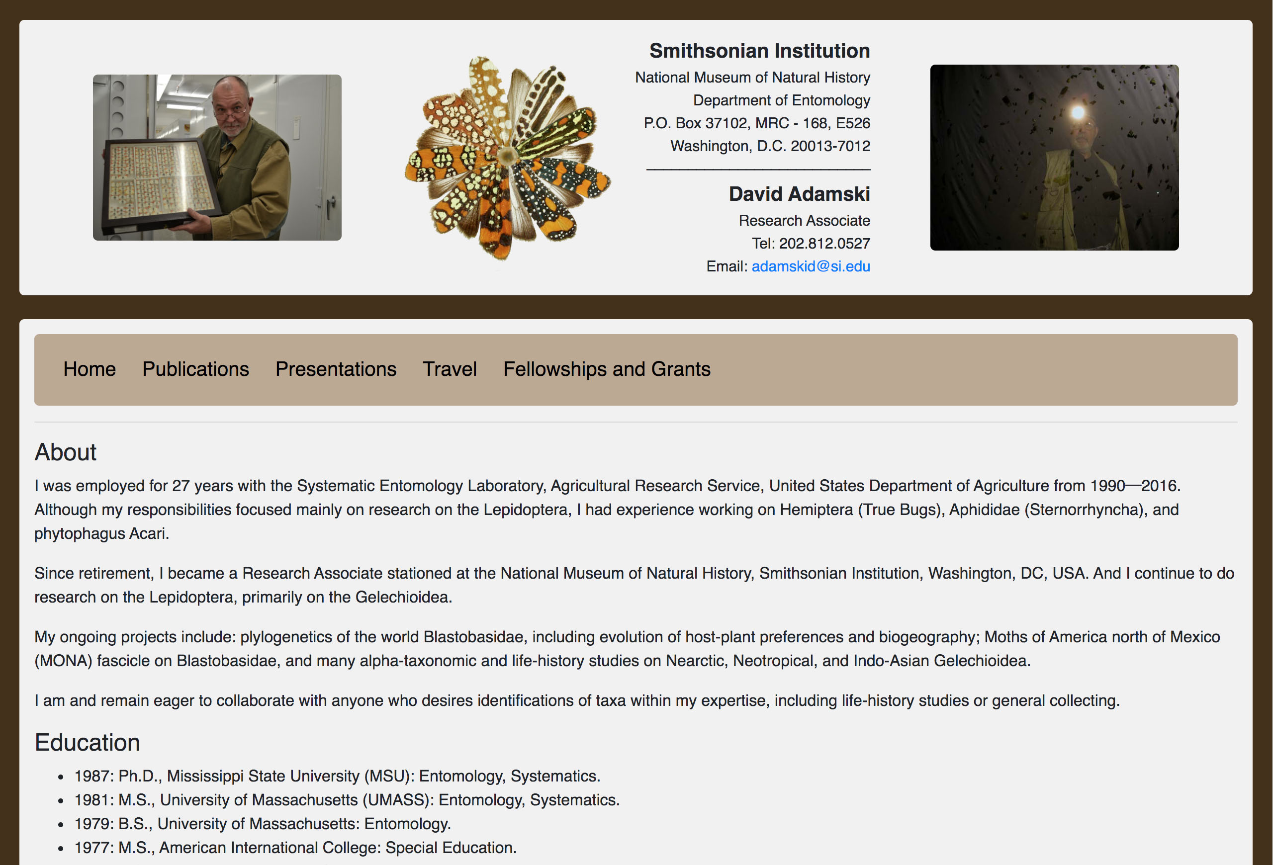 A screenshot of the home page of the Dr. David Adamski personal website
