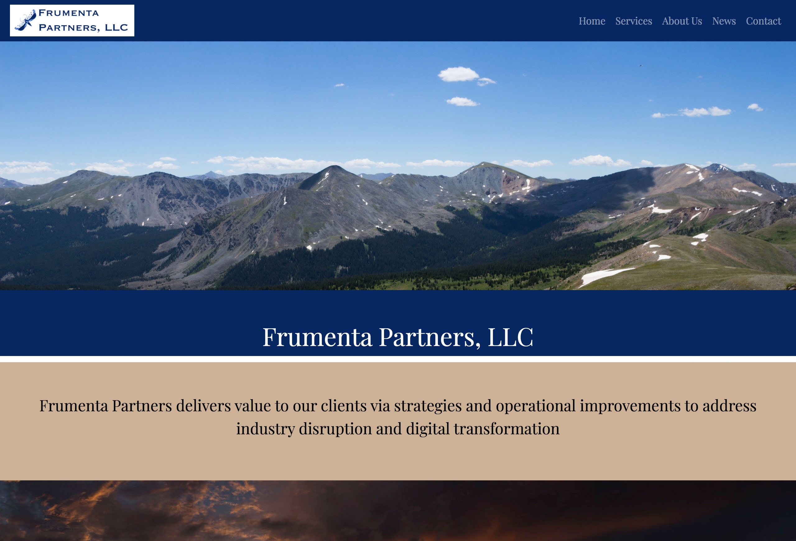 A screenshot of the home page of Frumenta Partners, LLC, a business consulting firm